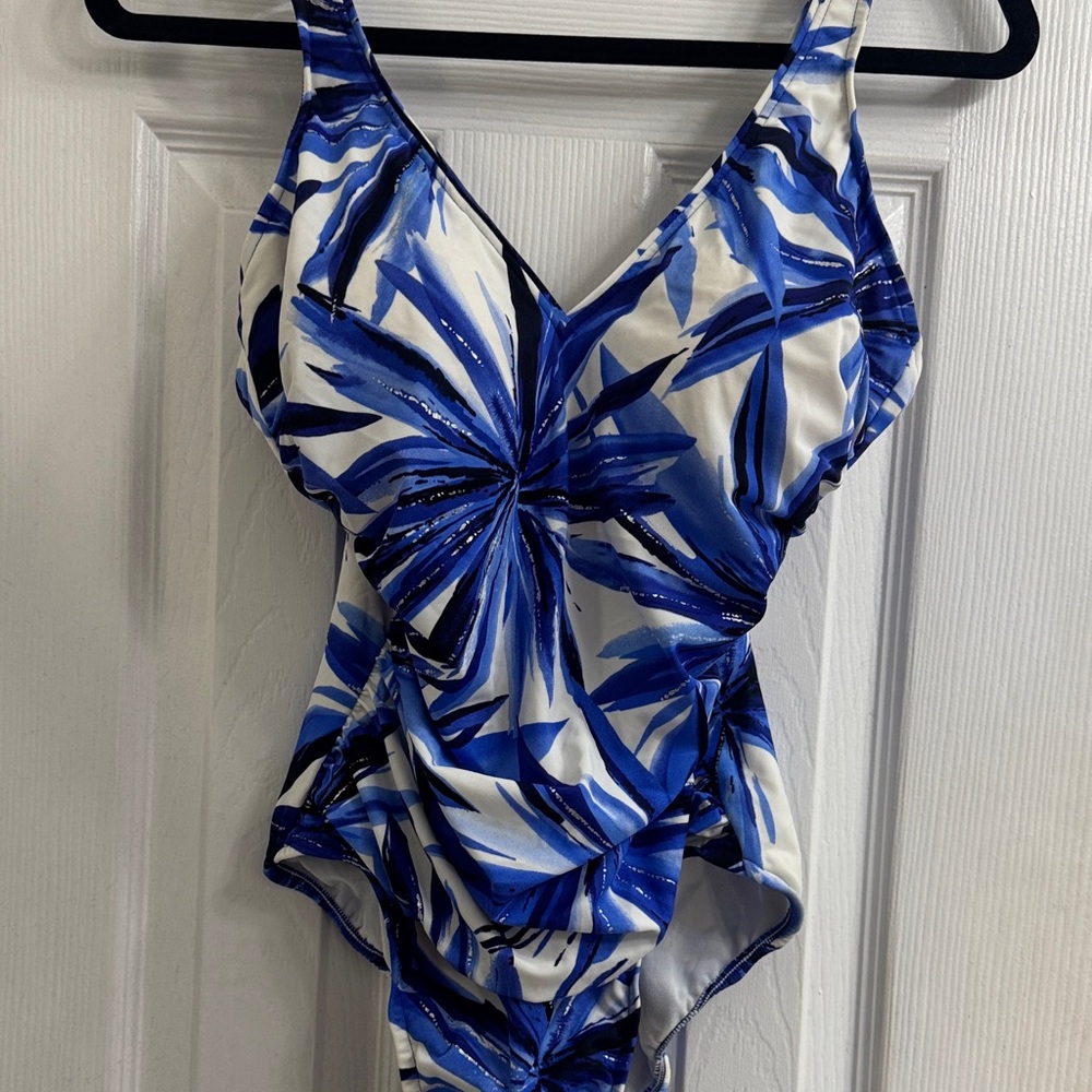 Blue and White Women's One Piece Swimsuit